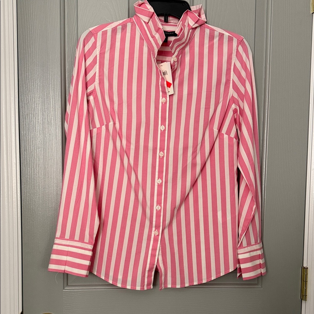 adidas Pink and White Striped Button-Up Shirt